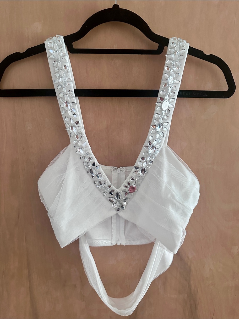 Windsor White Embellished V-Neck Crop Top